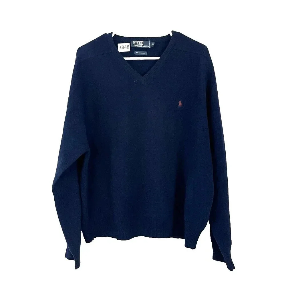 Polo Ralph Lauren Mens Blue Lambs Wool Sweater XL Pullover Long Sleeve Preppy